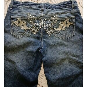 Y2K Studded Embroidered Butterfly Bootcut Capri Jeans Womens 11/12 Mallcore 2000